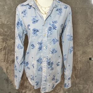 Vintage GUESS Jeans Blue Floral Button Down Shirt Long Sleeve Shirt Womens Small